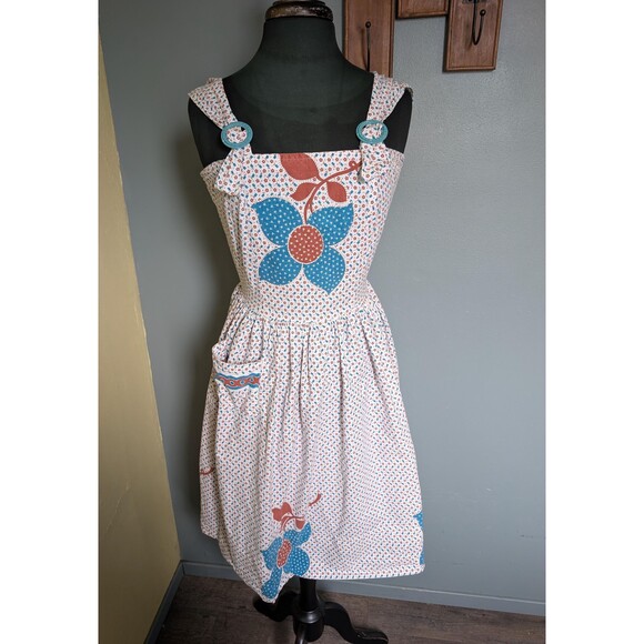 40s Calico Pinafore Dress: Vintage Floral Sundress - Picture 1 of 16